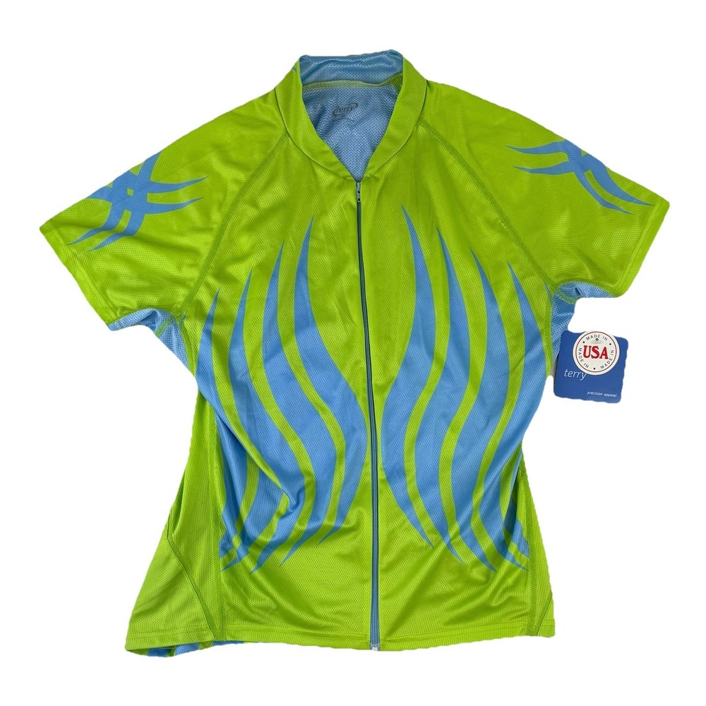 Terry Womens Lime Green & Blue Short Sleeve Cycling Jersey